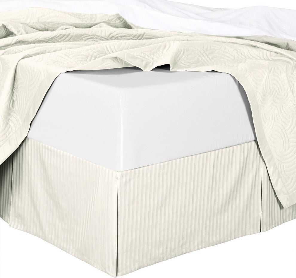Cotton Split Corners Stripe 14" Drop Bed Skirt, Ivory, Queen