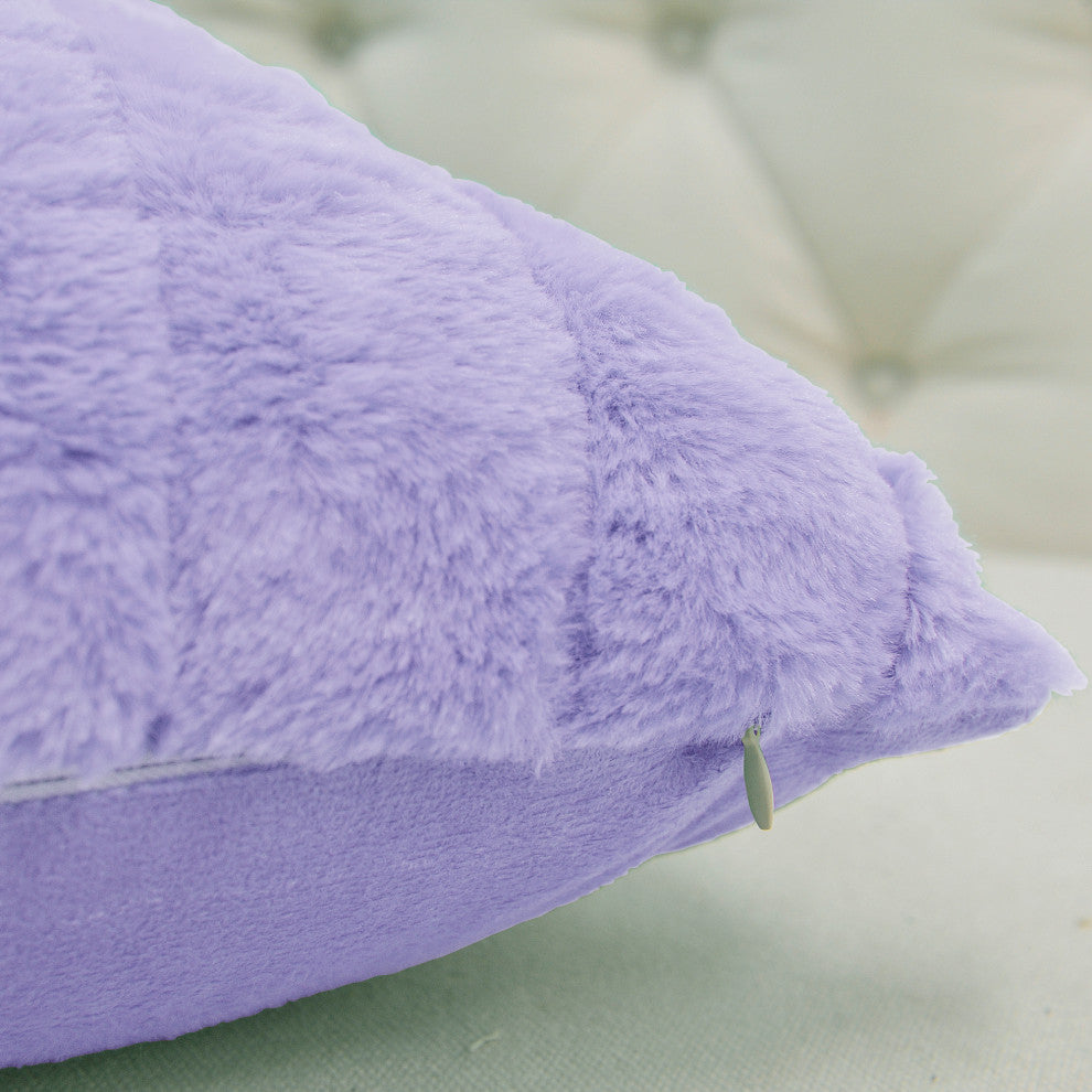 Rabbit Faux Fur Throw Blanket With 2 Pillows, Paisley Purple