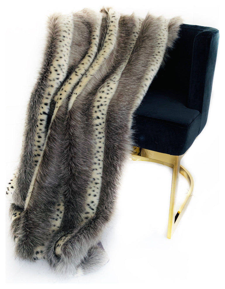 Plutus Gray Two Tone Feather Faux Fur Luxury Throw Blanket, 114"x120"