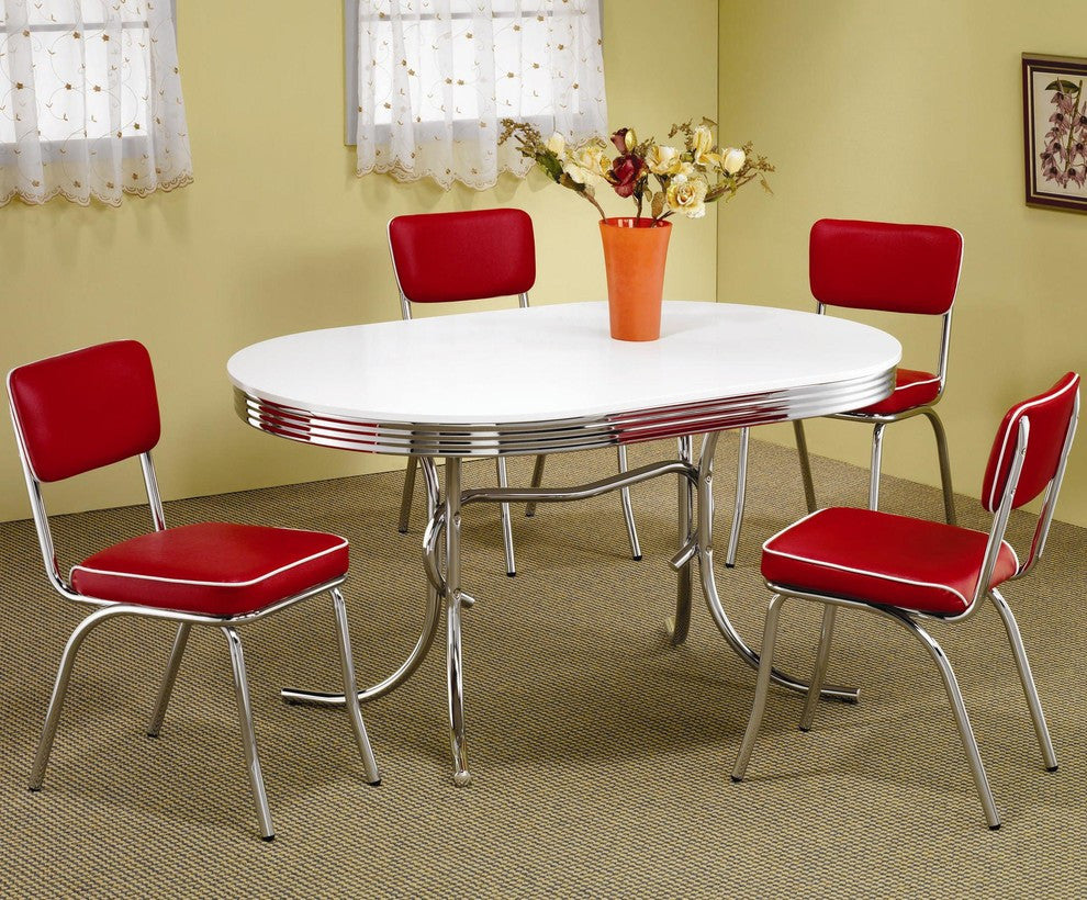 Retro Chrome Coke Dining Chairs, Set of 2, Red