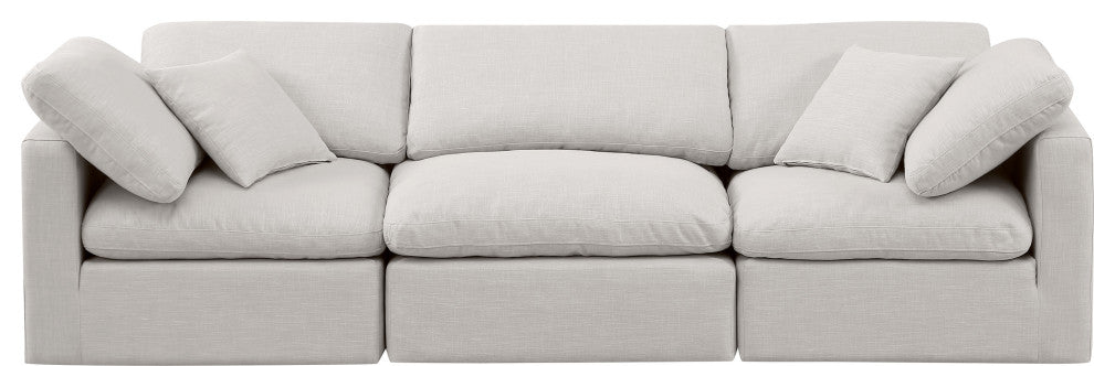 Indulge Upholstered Modular Sofa, Cream, 3-Piece: 1 Armless Chair, 2 Corner Chair, Down Stuffed Linen Textured Fabric