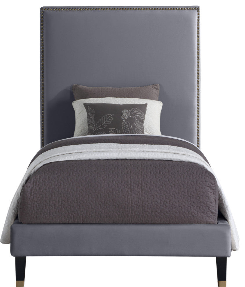 Harlie Velvet Upholstered Bed, Gray, Twin