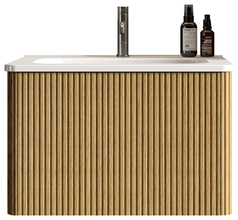Wall-Mounted Bathroom Vanity Set with White Ceramic Sink
