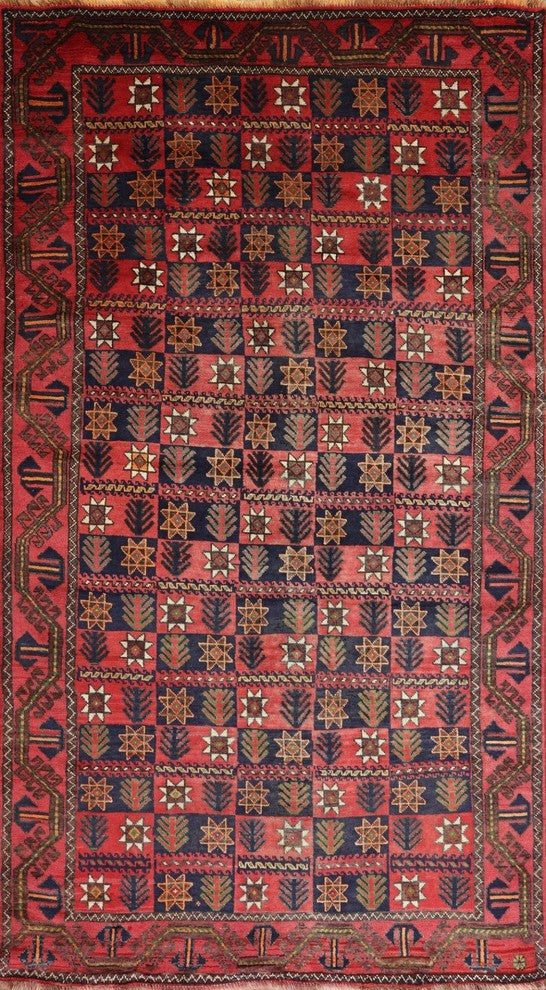 5'x9 Persian Handmade Oriental Balouch Wool On Wool Area Rug, W2312