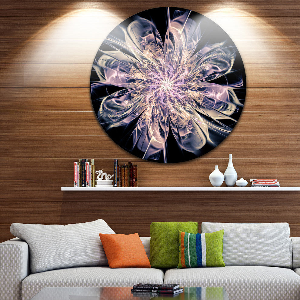 Blue Fractal Flower Petals, Floral Digital Art Round Wall Art, 38"