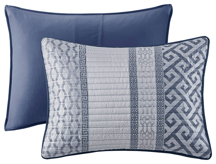 Madison Park Bennett 4 Piece Jacquard Quilt Set With Throw Pillow, Navy