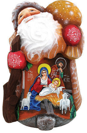 Artistic Wood Carved Santa Claus Joy To The World Nativity Sculpture