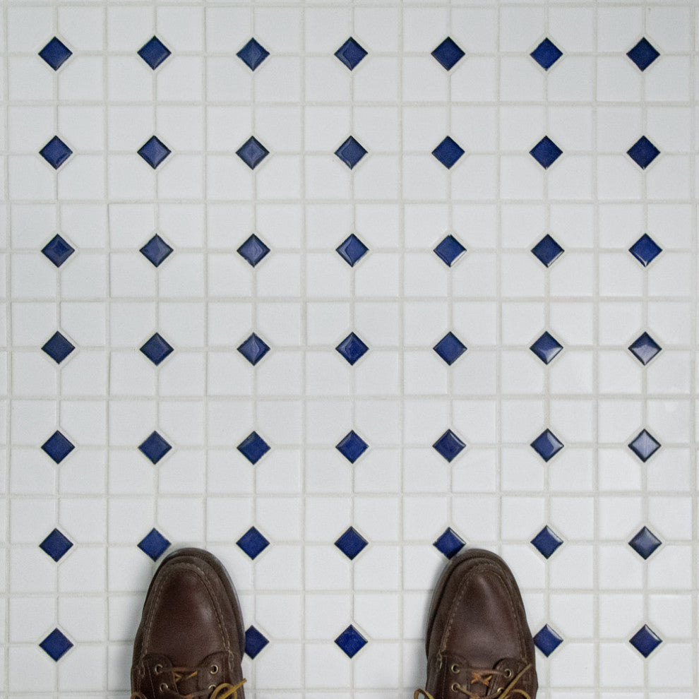 Oxford Matte White w/ Cobalt Dot Porcelain Floor and Wall Tile
