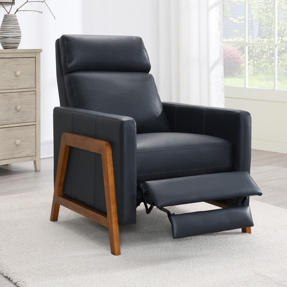 Reed Leather Push Back Recliner - Midnight Blue