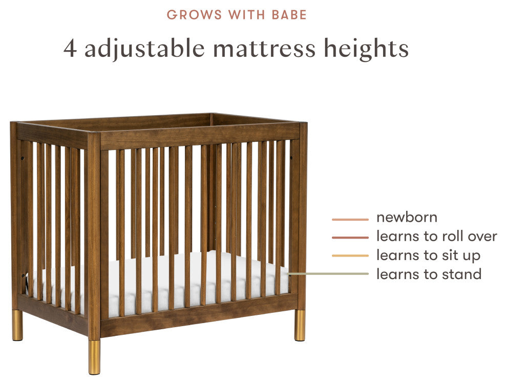 Gelato 4-in-1 Convertible Mini Crib, Natural Walnut & Gold Feet