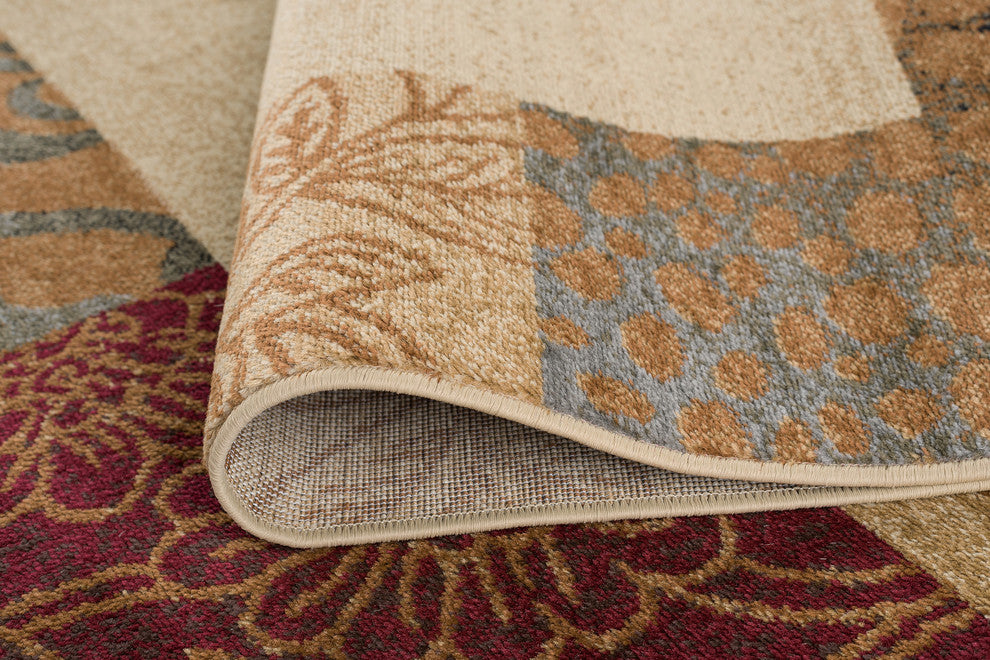 Sedona Transitional Floral Beige Round Area Rug, 5' Round