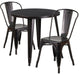30'' Round Black-Antique Gold Metal Indoor-Outdoor Table Set With 2 Cafe Chairs