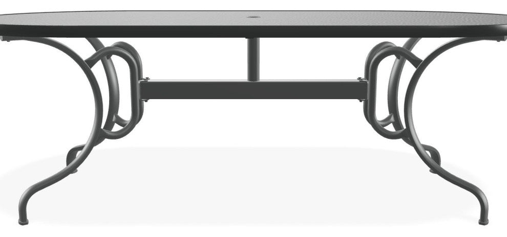 42" x 84" Oval Hammered Outdoor Dining Table with Umbrella Hole, Graphite