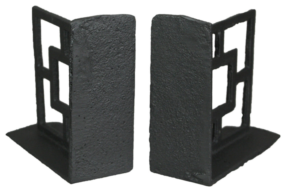 Set of 2 Cast Iron Breeze Block Bookends Decorative Rustic Geometric Shelf Deco