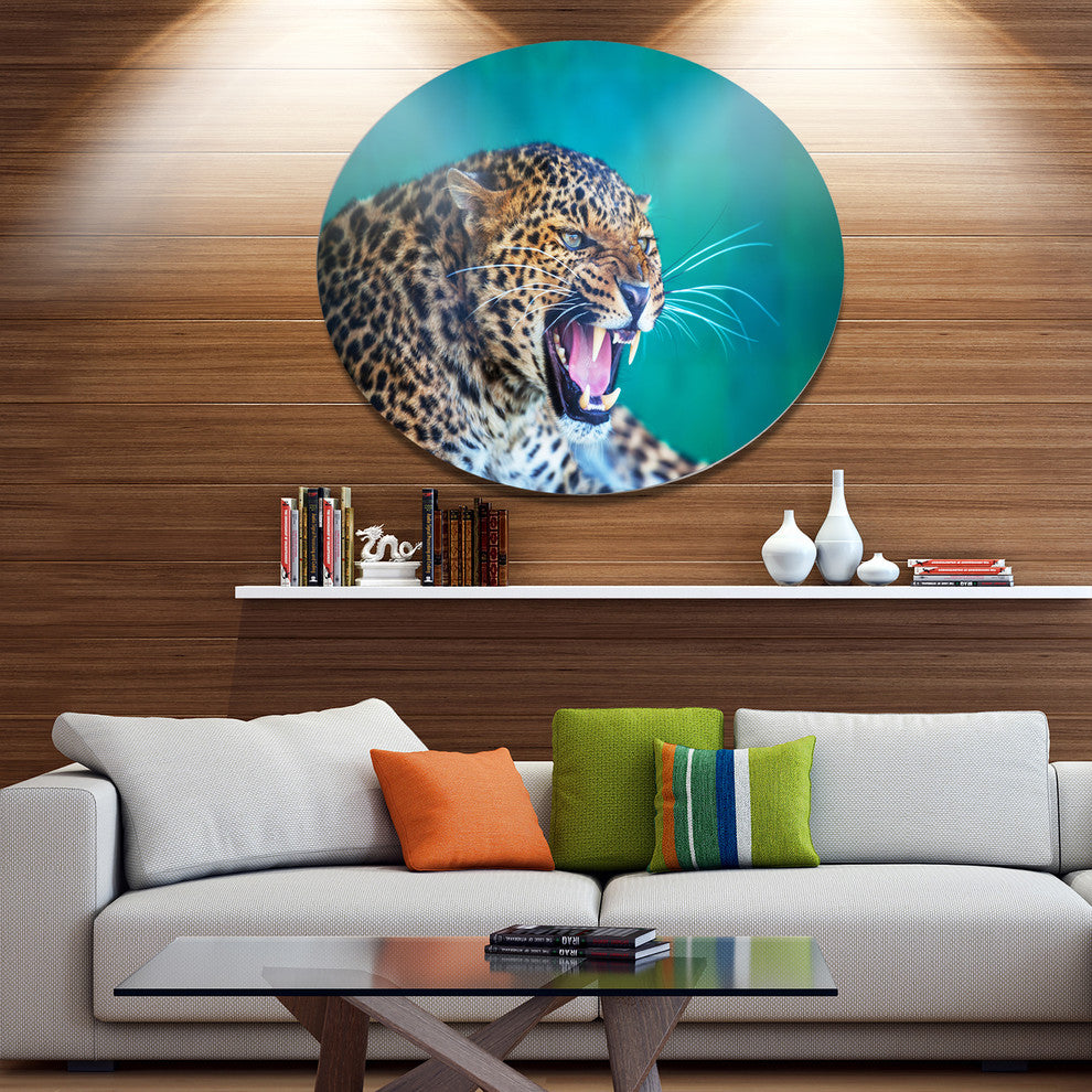 Wild Leopard Close-Up View, Animal Disc Metal Wall Art, 36"