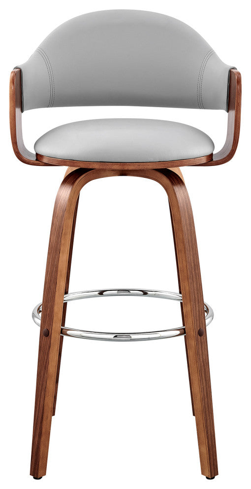 Daxton Faux Leather and Wood Bar Stool, Gray and Walnut, 30"