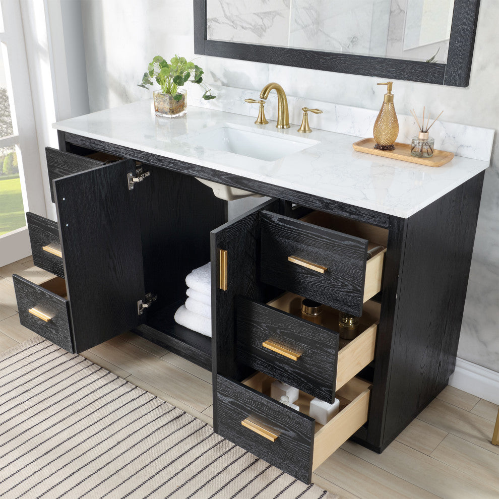 Altair Gazsi Black Oak Bathroom Vanity Set, 60s", Without Mirror
