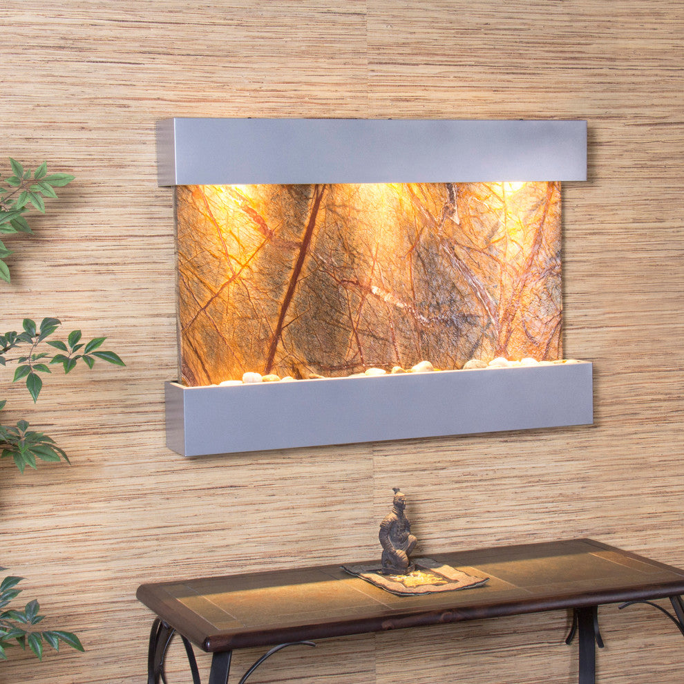 Reflection Creek Water Feature by Adagio, Brown Marble, Silver Metallic