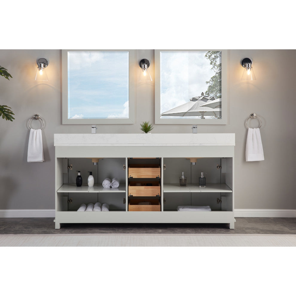 Vanity With Mirror, Sconce and Faucet Included, Silver Strand, 72"