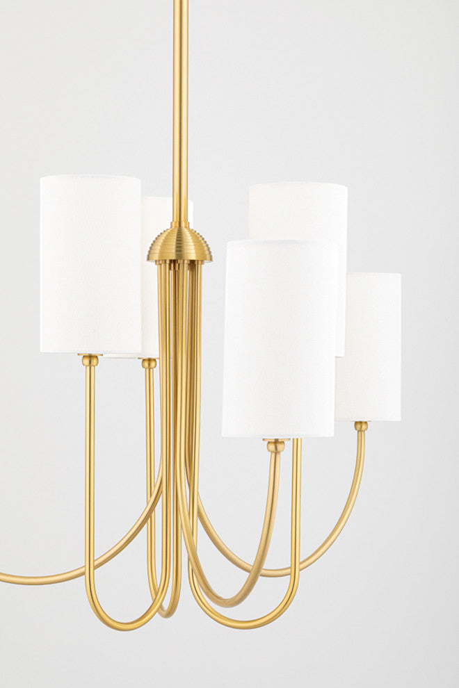 Harlem 6-Light Chandelier, Aged Brass Frame, White Shade
