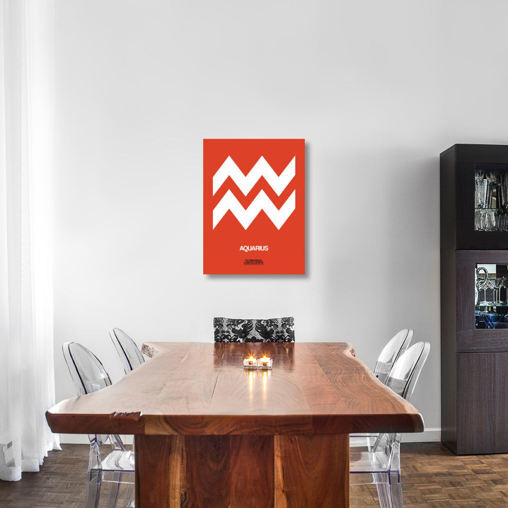 "Aquarius Zodiac Sign White on Orange" Fine Art Print