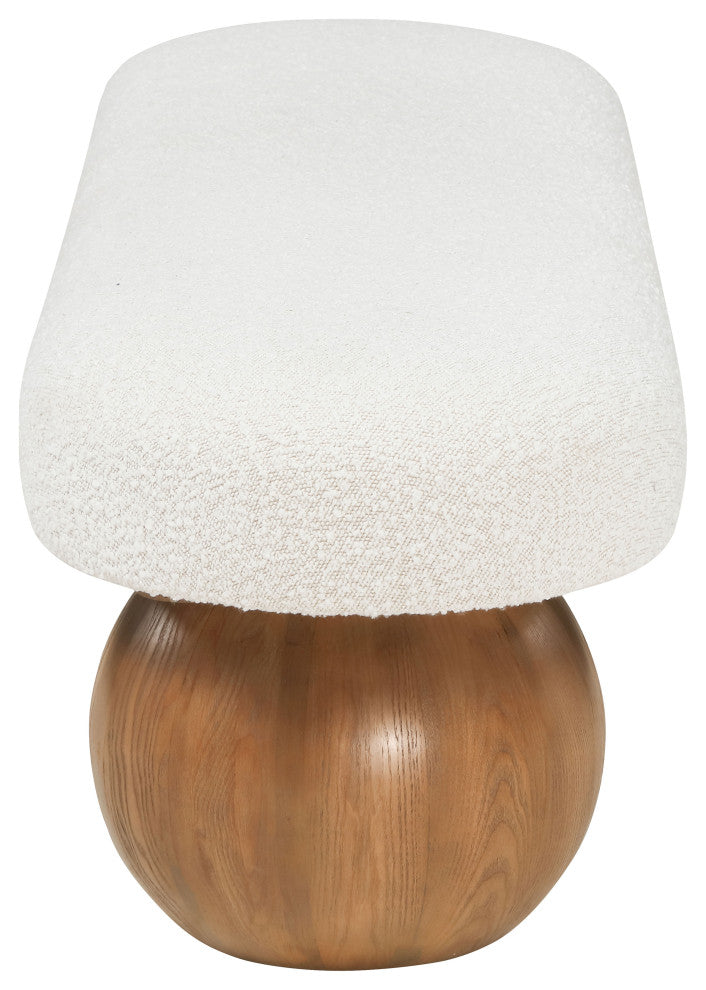 Meridian Furniture Bowie Boucle Fabric Upholstered Bench, Cream, Brown Finish