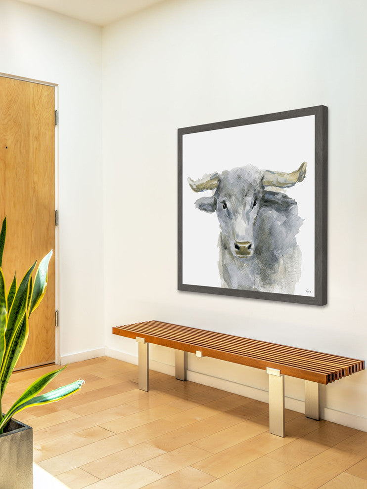 "Opinionated Bull" Framed Painting Print, 12"x12"
