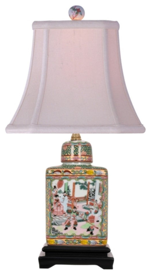 Porcelain Rose Medallion Tea Caddy Lamp 18"