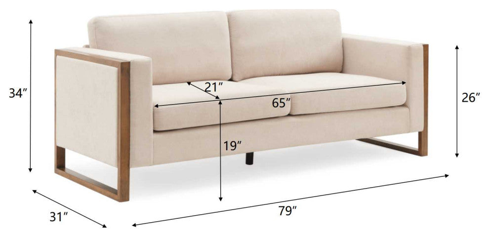 GDF Studio 79" Upholstered Fabric 3-Seater Sofa, Solid Wood Legs, Taupe