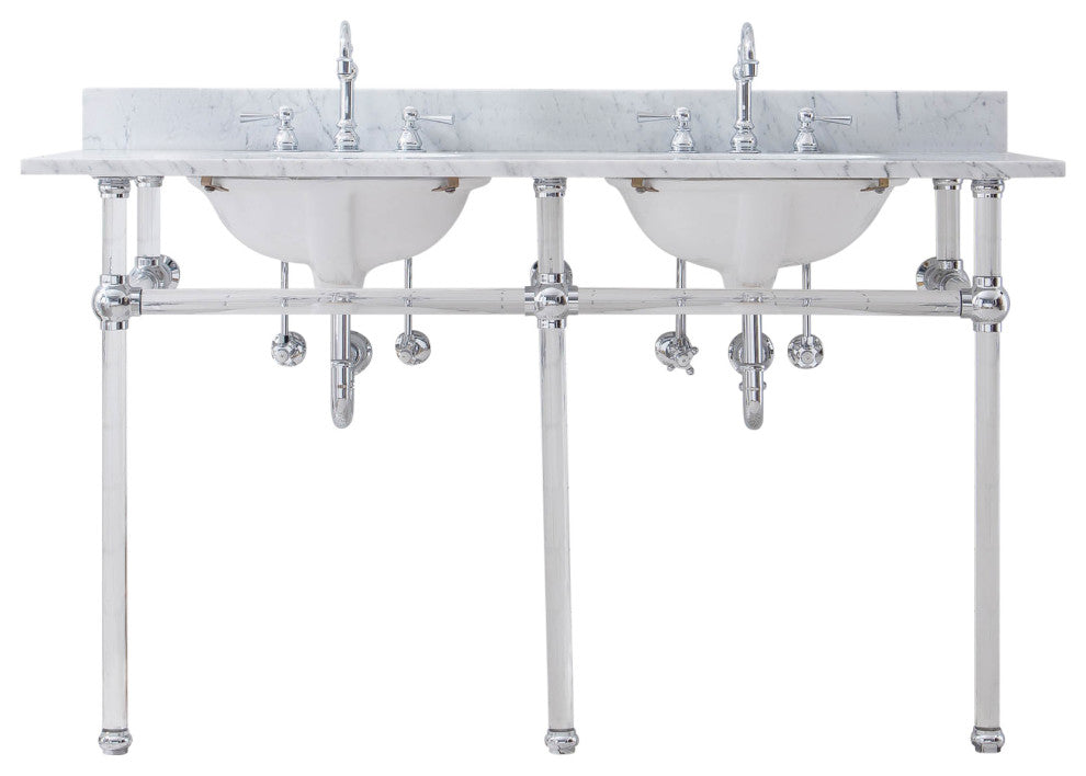 Empire 60" Wide Double Wash Stand, P-Trap, Countertop With Basin, Faucet