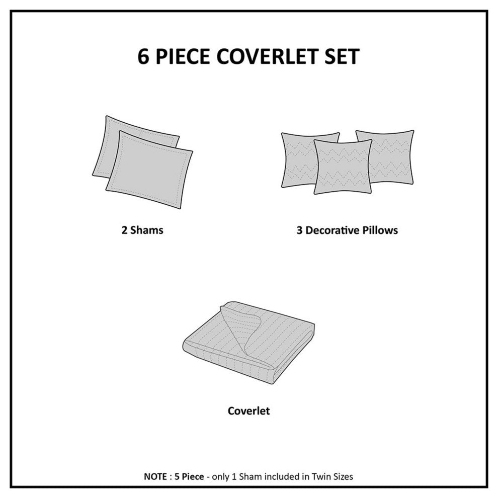 Madison Park Printed Quilted 6-Piece Coverlet Set, Full/Queen