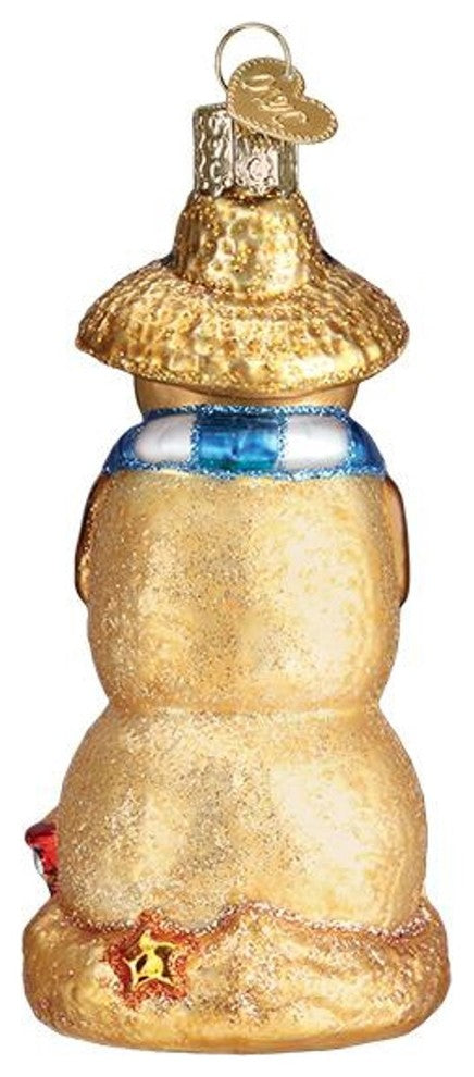 Sand Snowman Beachy Christmas Holiday Ornament Glass