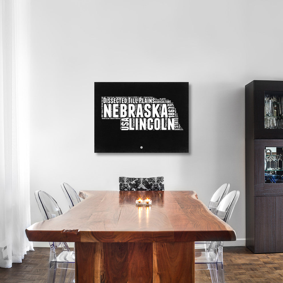 "Nebraska Black and White Map" Fine Art Print