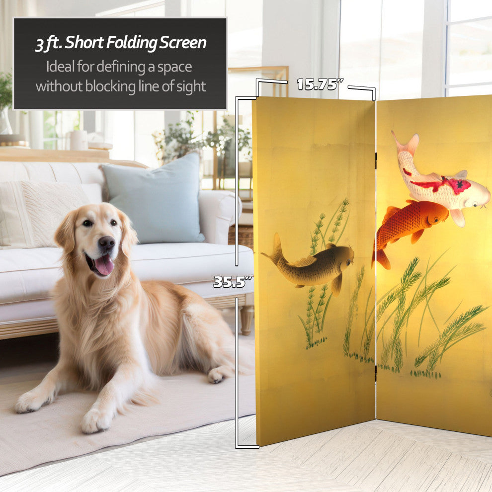 3' Tall Double Sided Seven Lucky Fish Canvas Room Divider