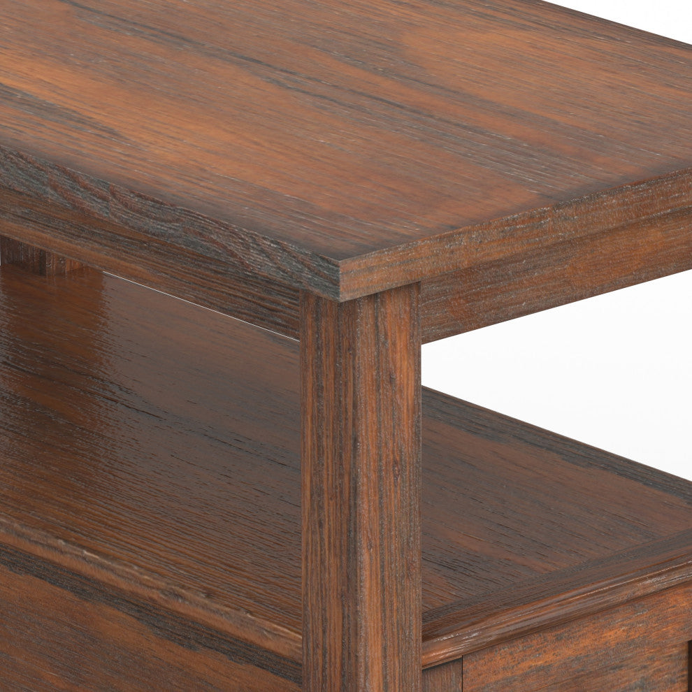 Warm Shaker Solid Wood 14" Rustic Narrow Side Table, Distressed Charcoal Brown