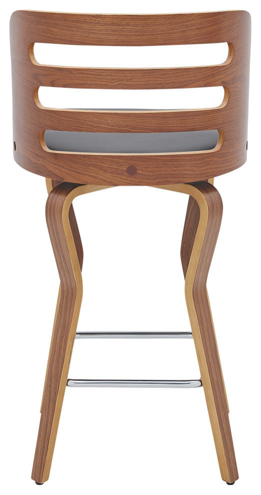Verne 26" Swivel Gray Faux Leather and Walnut Wood Bar Stool