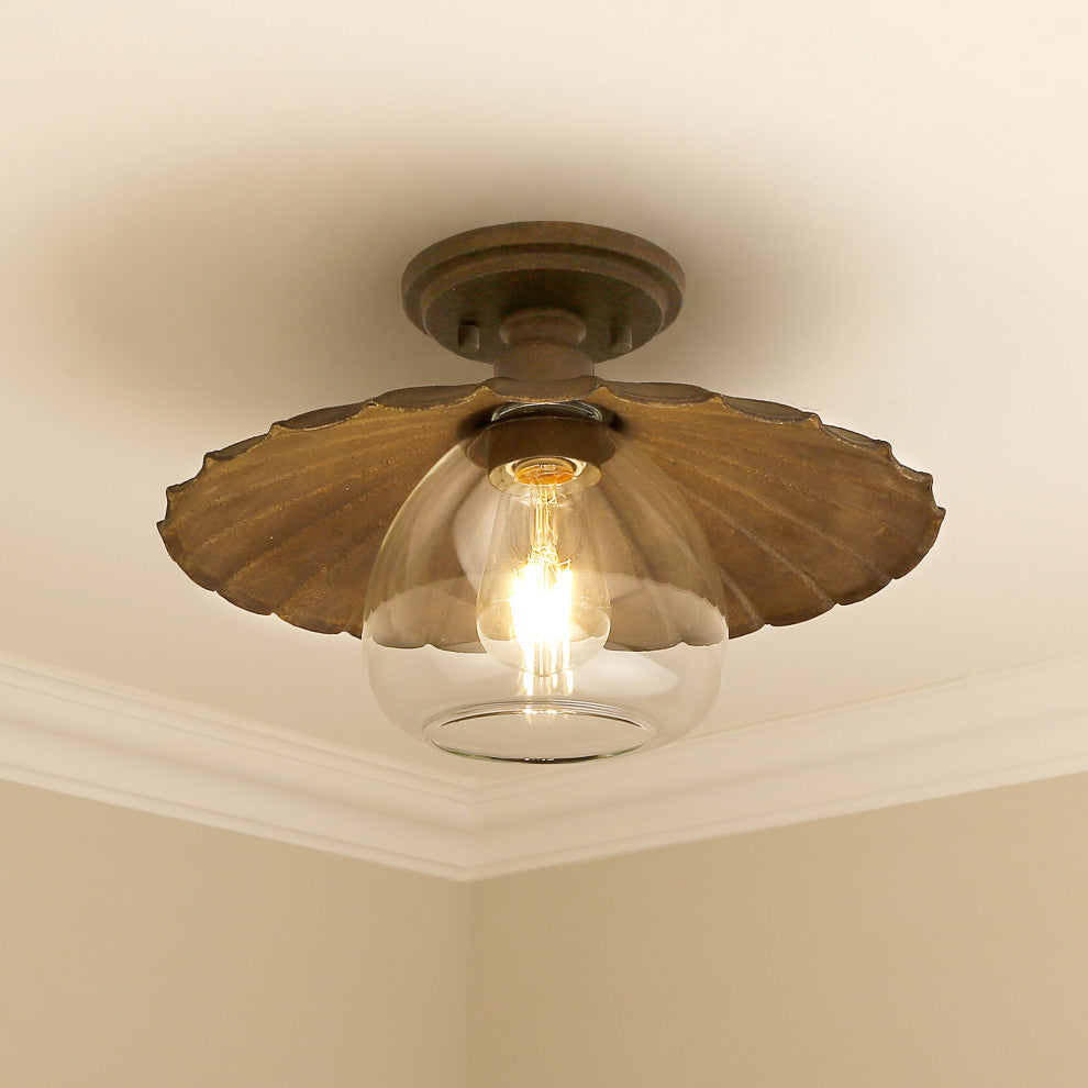 Golden Lighting Clemence Flush Mount, Dark Rust With Clear Glass Shade