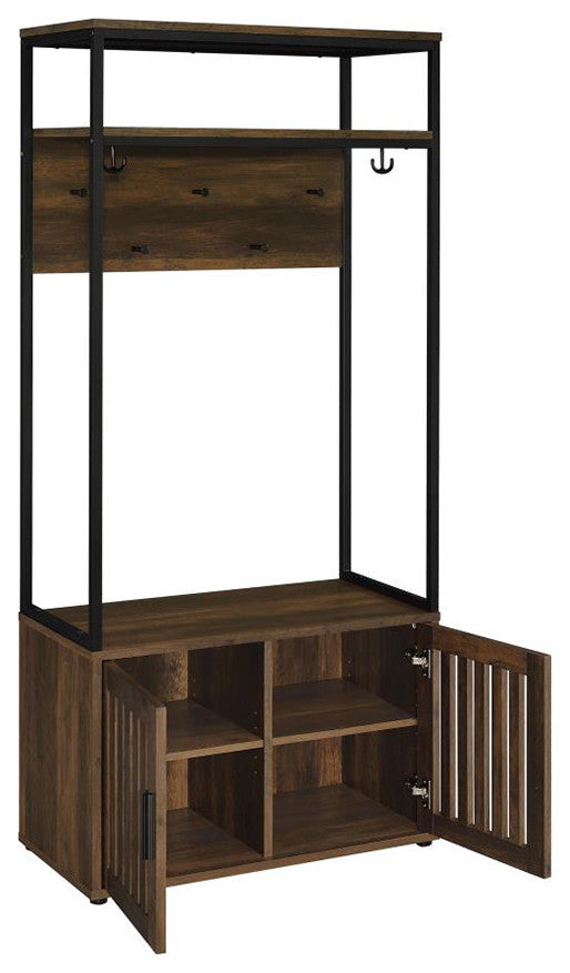 2 Doors Engineered Wood Hall Tree, Dark Pine and Black