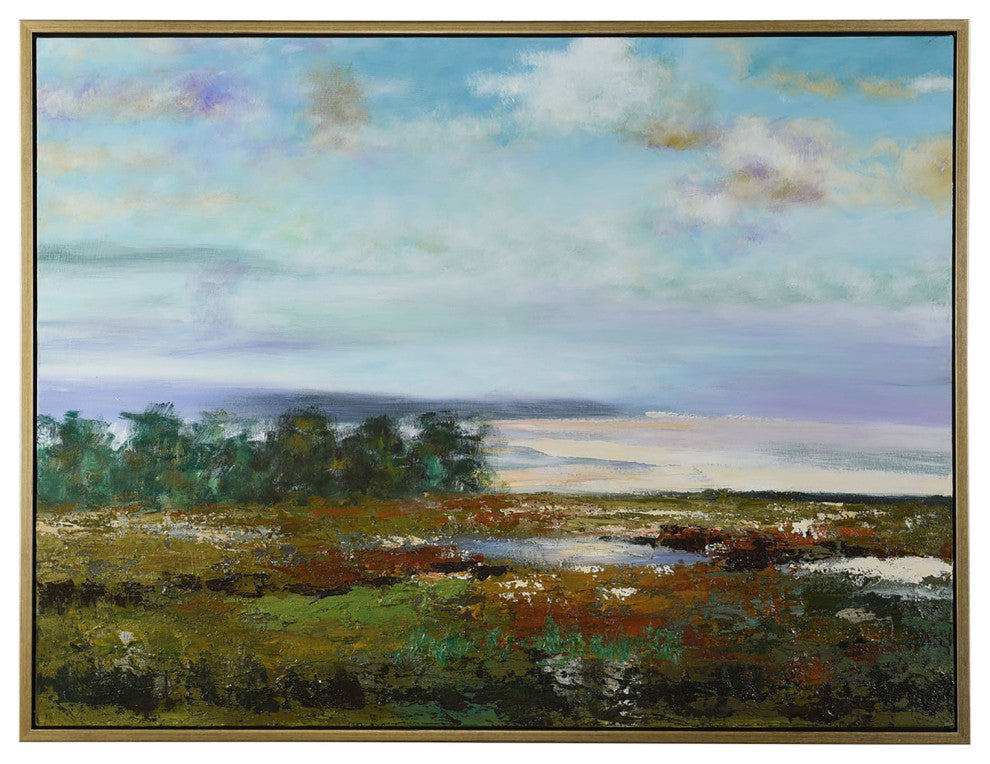 Colorful View-Hand Painted On Canvas-50" x 38"-Gold Frame
