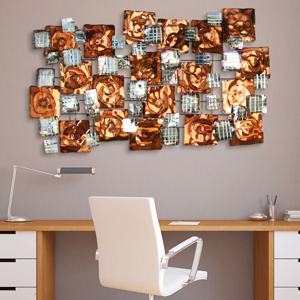 Hand Painted Etched Metal Wall Sculpture, Multi Color, Maze