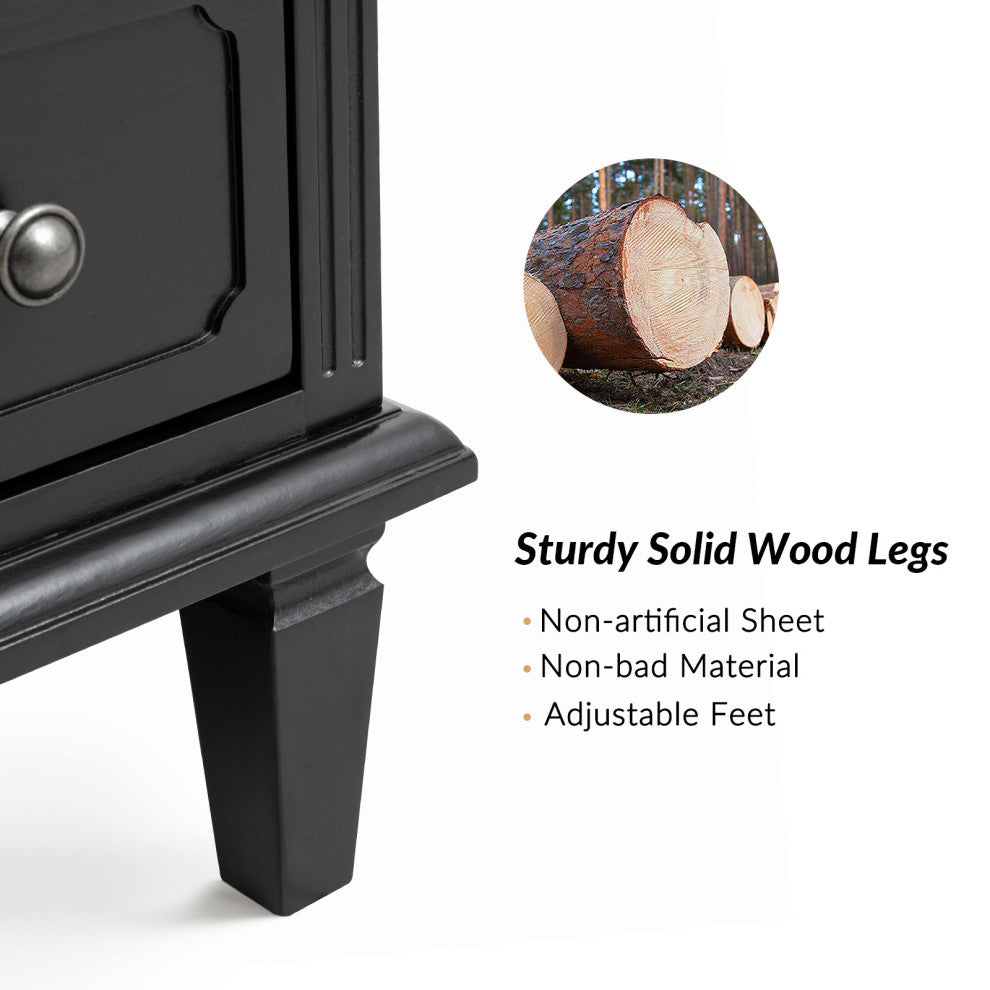 Drawer Solid Wood Nightstand, Black, Single