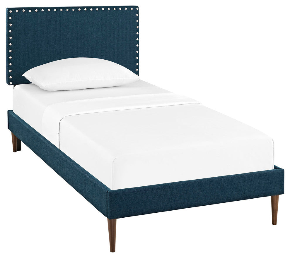 Modway Phoebe Twin Fabric Platform Bed With Round Tapered Legs, Azure