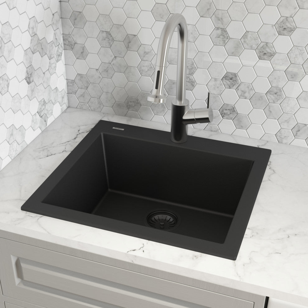 22-inch inch Dual-Mount Granite Composite Sink - Midnight Black - RVG1022BK