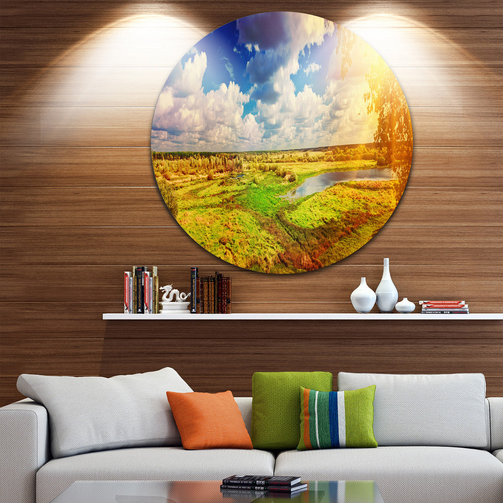 Meadow With Small Flood Sky, Landscape Photo Round Wall Art, 23"