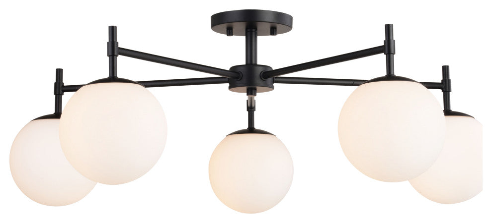 Armitage 32-in W Matte Black Semi Flush Mount Ceiling Light Fixture White Globe