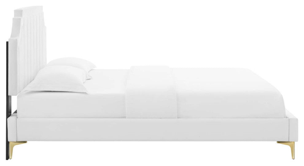Sienna Performance Velvet Queen Platform Bed, White