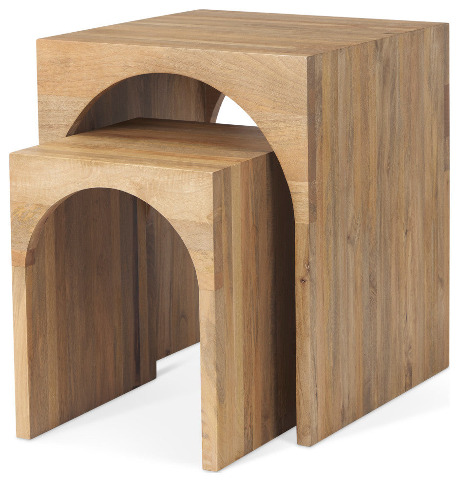 Chloe Light Brown Solid Wood Nesting Tables (Set of 2)