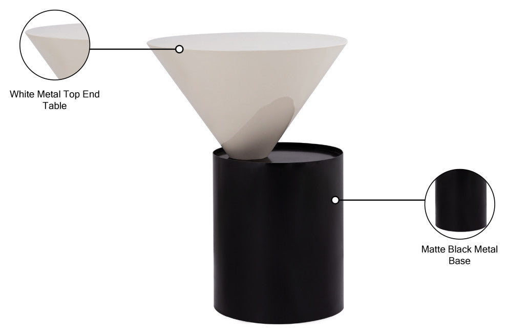 Damon White Metal Top End Table, Matte Black Base