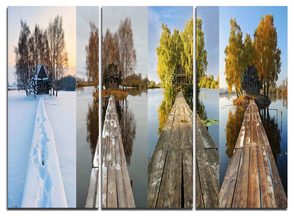 "Houses on Small Island Panorama" Metal Wall Art, 3 Panels, 36"x28"