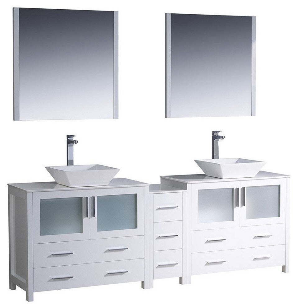 Torino 84" White Modern Double Sink Bathroom Vanity, Faucet FFT9152BN